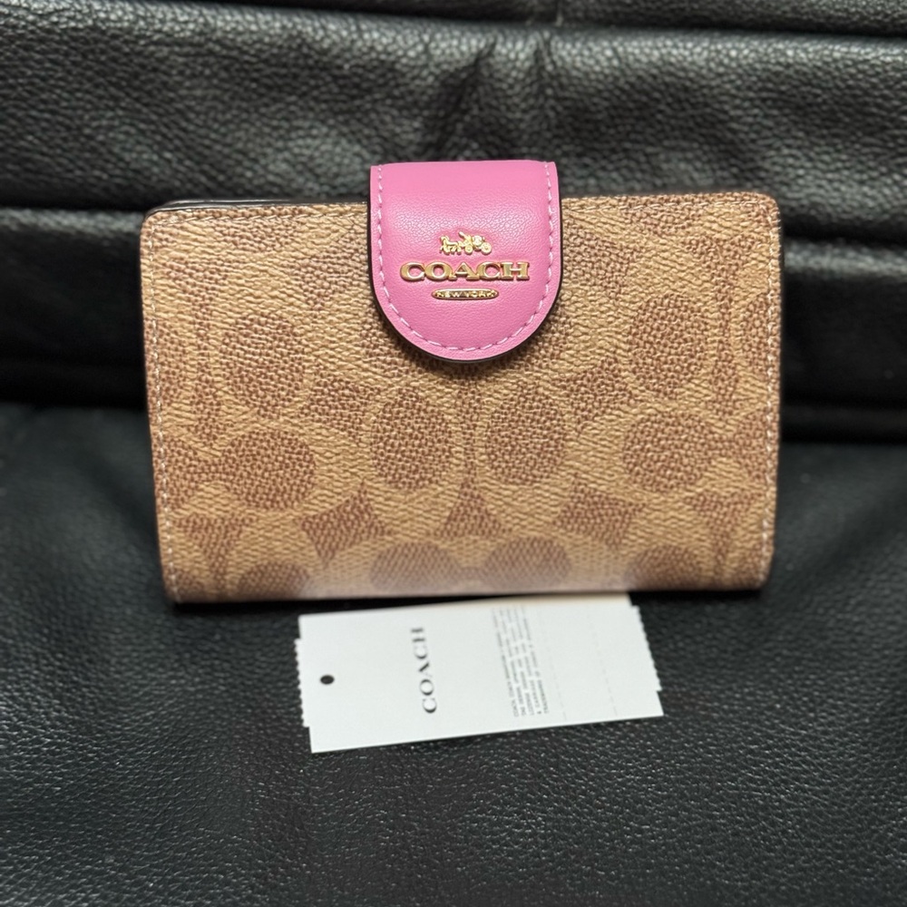 Coach Pink and Tan Signature Wallet